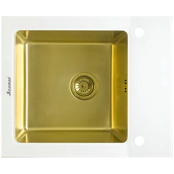 кухонная мойка seaman eco glass smg-610w-gold.b, золотой/белый