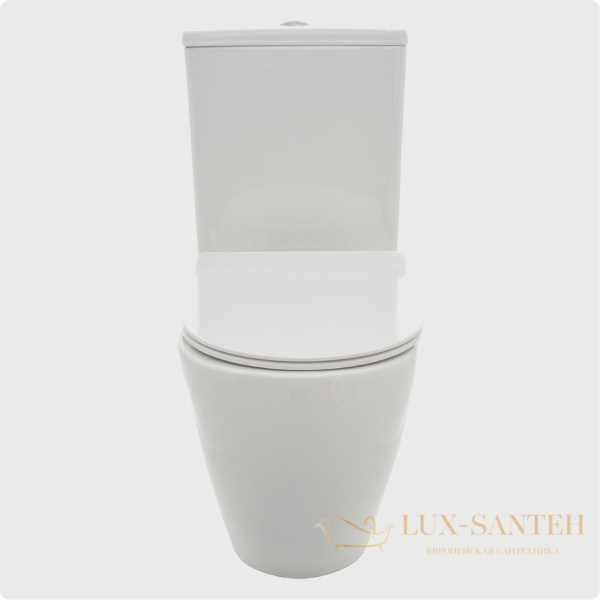 унитаз напольный безободковый aquame aqm1002, в комплекте c сиденьем softclose, горизонтальный выпуск, белый глянцевый
