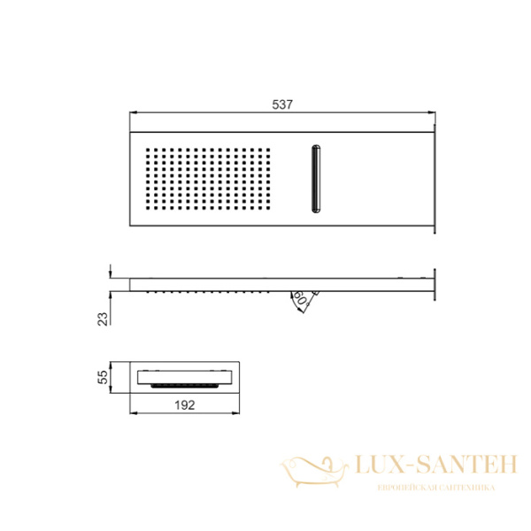 верхний душ настенный 537×165 мм, almar smart dual flow, e044199.316, 2 режима, нержавеющая сталь брашированная
