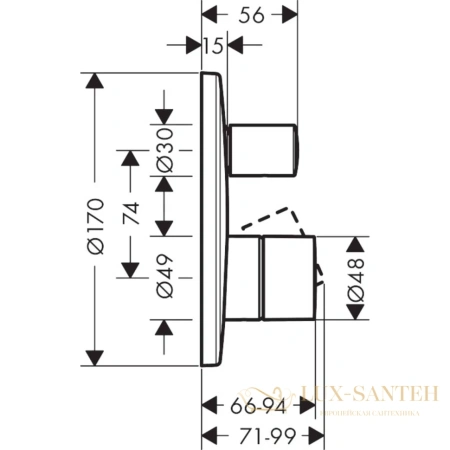 смеситель axor uno, 45405820, встраиваемый, 2 потребителя, (внешняя часть), шлифованный никель