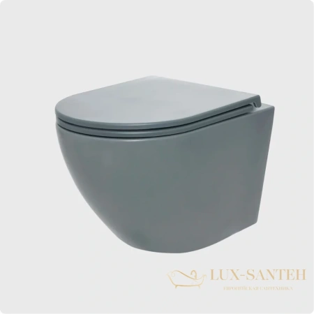 унитаз подвесной безободковый aquame aqm2002mgr, с быстросъемным сиденьем softclose, серый матовый