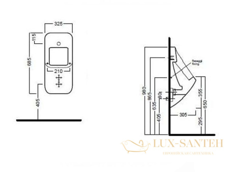 писсуар подвесной hatria fusion q, yxc301, 68,5х32,5 см, белый глянцевый