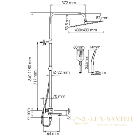 душевая система wasserkraft a199.119.103.010.ch thermo 400 мм, хром