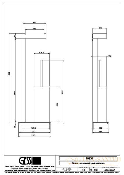 стойка gessi rettangolo 20934.031 для туалета, хром/черный