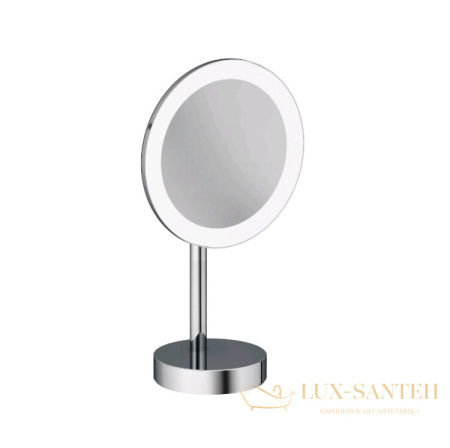 зеркало косметическое  kludi vela r 5899505f настольное, с led-подсветкой 4,5w, 3х кратное увеличение, хром глянцевый