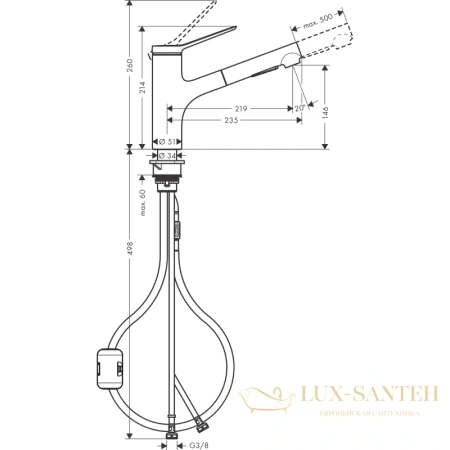 кухонный смеситель hansgrohe zesis m33 74800000 с выдвижным изливом