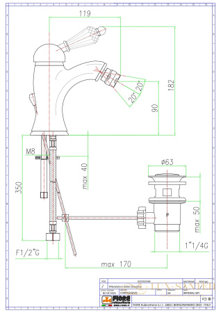 смеситель fiore imperiale sky 82oo5321 для биде с донным клапаном, золото-swarovski