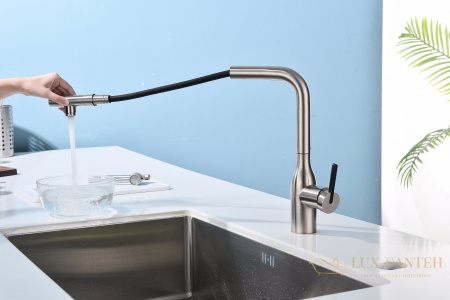 смеситель для кухни под фильтр с выдвижным изливом paulmark viper vi213105-ni, никель