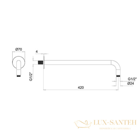 держатель верхнего душа 420 мм, almar shower arms e021115.mb, настенный, черный матовый