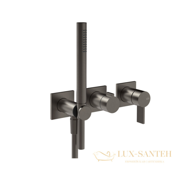 смеситель для душа встраиваемый gessi inverso rigato 73536.707, с душевым комплектом на 2 потребителя, black metal br. pvd