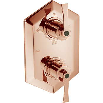 cisal cherie, cf0192007e, внешняя часть встраиваемого термостатического смесителя для душа, переключатель на 3 выхода, цвет розовое золото х черный
