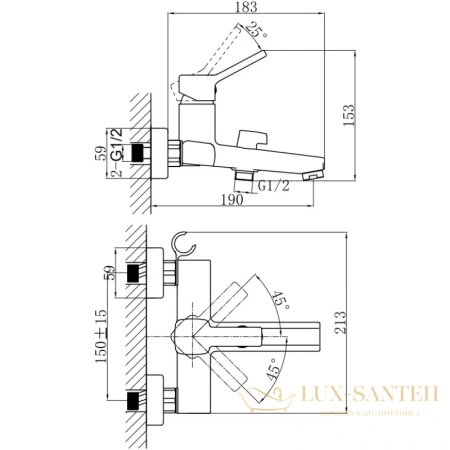 смеситель d&k rhein.dusseldorf da1493201 для ванны, хром