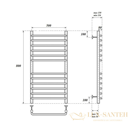 полотенцесушитель  500x800 электрический point нептун премиум pn09158se п12 левый/правый, хром