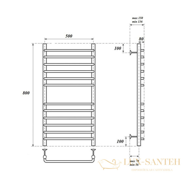 полотенцесушитель  500x800 электрический point нептун премиум pn09158se п12 левый/правый, хром