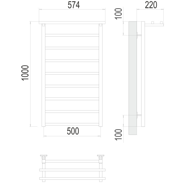 полотенцесушитель водяной terminus контур 4670078529749 с полкой п9 500x1000
