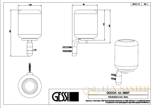стакан gessi goccia 38007.031, хром/белый