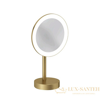 зеркало косметическое  kludi vela r 58995n0f настольное, с led-подсветкой 4,5w, 3х кратное увеличение, золото брашированное
