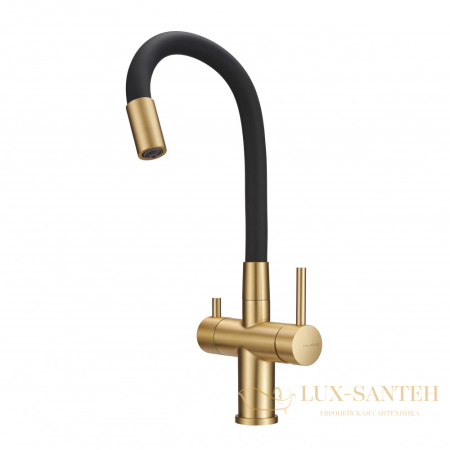 смеситель для кухни под фильтр с гибким изливом milacio ultra mcu.560.gdb, золото брашированное/черный