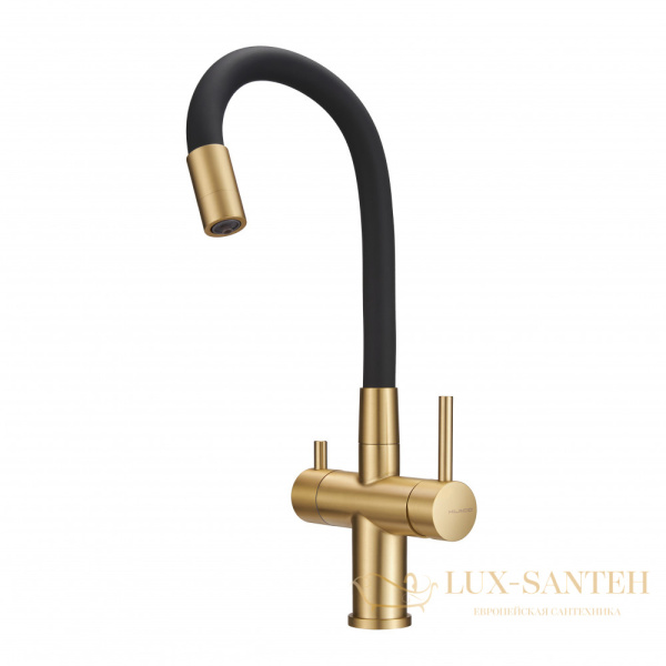 смеситель для кухни под фильтр с гибким изливом milacio ultra mcu.560.gdb, золото брашированное/черный