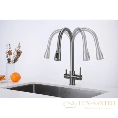 смеситель paulmark lange la214212-gm для кухни с подключением к фильтру, вороненая сталь