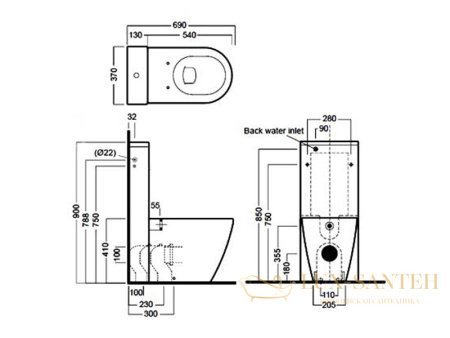 бачок для унитаза hatria y0mk01, размер 37х13х90 см, крепления, внутренниий пластиковый бачок, механизм смыва, белый глянцевый