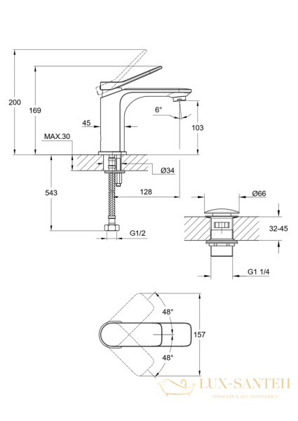 смеситель для раковины cersanit odra 63050, с донным клапаном, хром