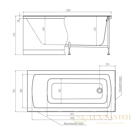 акриловая ванна timo ritta ritta1270 120x70 см, белый