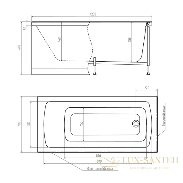 акриловая ванна timo ritta ritta1270 120x70 см, белый