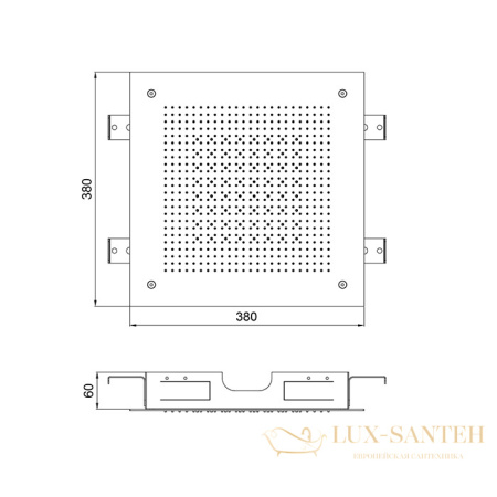 верхний душ потолочный 380х380 мм, almar velvet rain e044282.ms, 2 режима, нержавеющая сталь полированная