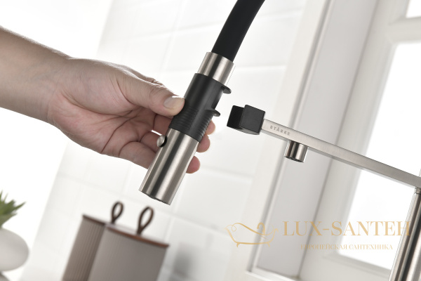 смеситель для кухни под фильтр с гибким изливом paulmark gravity gr213888-bs, нержавеющая сталь