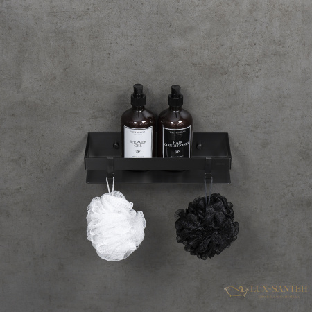 полка для душа lemark shelf line 9772050, 300 мм с крючками, черный матовый