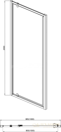 душевая дверь aquatek aq ari pi 10020bl, распашная 1000x2000 профиль черный, стекло прозрачное