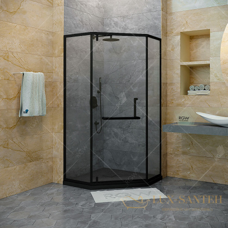 душевой уголок rgw hotel 350608400-14 ho-084b 100х100, профиль черный, стекло прозрачное