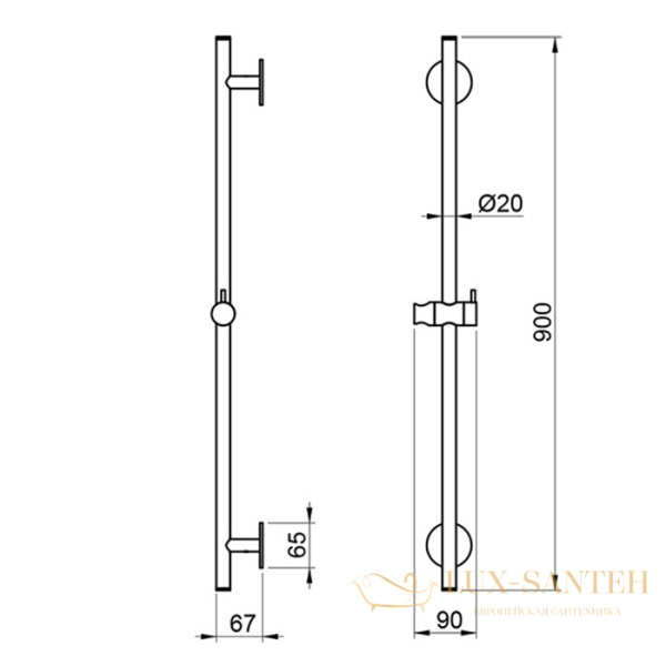 душевая штанга almar 316 collection e087073.316, нержавеющая сталь брашированная