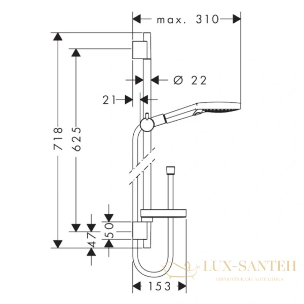 душевой гарнитур hansgrohe raindance select s 27654000, хром