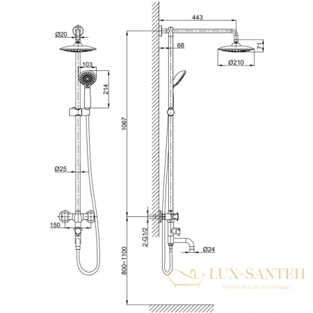 душевая система d&k hessen.grimm da1384701e09 210 мм, хром