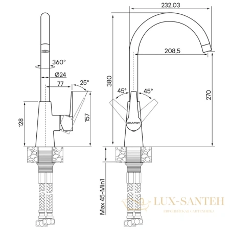 смеситель paulmark holstein ho212065-402 для кухни, серый металлик