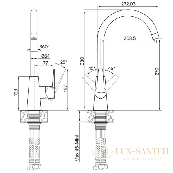 смеситель paulmark holstein ho212065-ni для кухни, никель