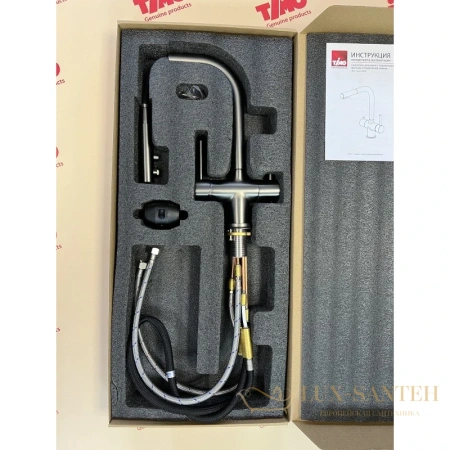 смеситель timo saona 2356/18fl для кухни с подключением к фильтру, черное золото