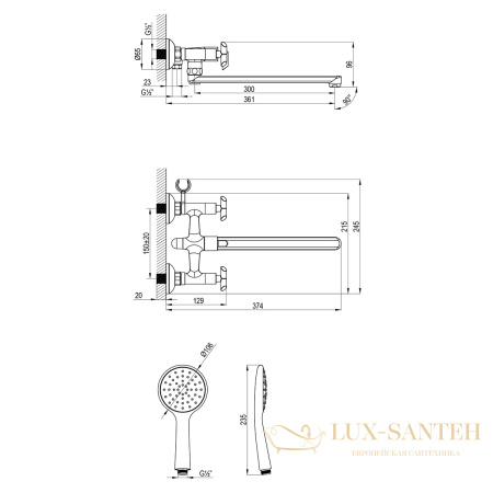 смеситель lemark practica lm7541c для ванны с душевым набором, поворотным изливом 300 мм, хром