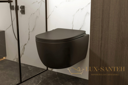 унитаз подвесной безободковый abber bequem ac1104mb, 53х36 см, черный матовый