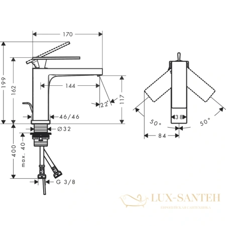 смеситель для раковины hansgrohe tecturis e 73010000 с донным клапаном, хром