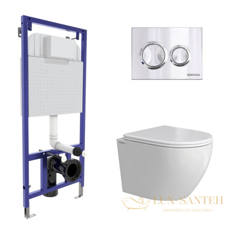 комплект berges 043389: подвесной унитаз okus rimless с системой инсталляции novum 525 и панелью смыва, хром глянцевый
