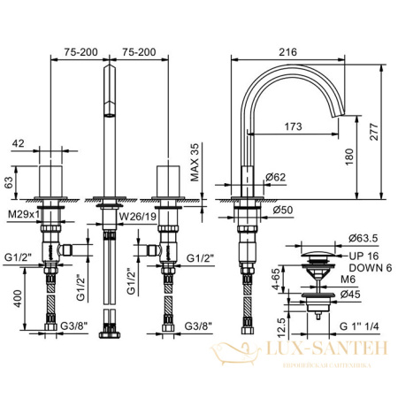 смеситель для раковины fantini venezia, 29 p9 n404s, с донным клапаном, излив 175мм, matt copper pvd