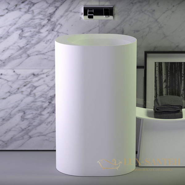 раковина свободностоящая knief glow, 0600-063-01, 55х40х90 см без перелива, выход в пол, белый матовый