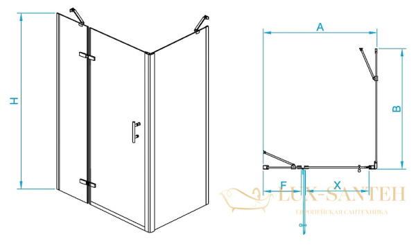 душевой уголок rgw passage 41087799-084l pa-77b l 90x90, профиль черный, стекло прозрачное