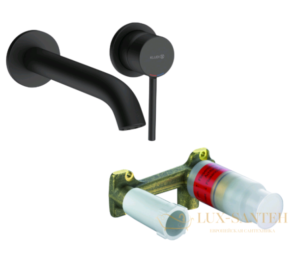 смеситель для раковины встраиваемый kludi bozz set 382453976s, со встроенной частью, черный матовый