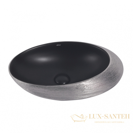 раковина накладная abber bequem ac2107bs, 49х31 см, черный матовый/серебро