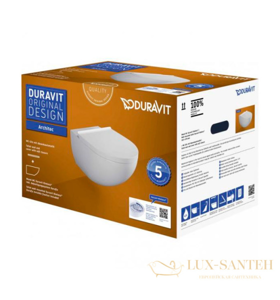 унитаз подвесной duravit architec rimless 45726900a1 безободковый с сиденьем softclose, белый глянцевый