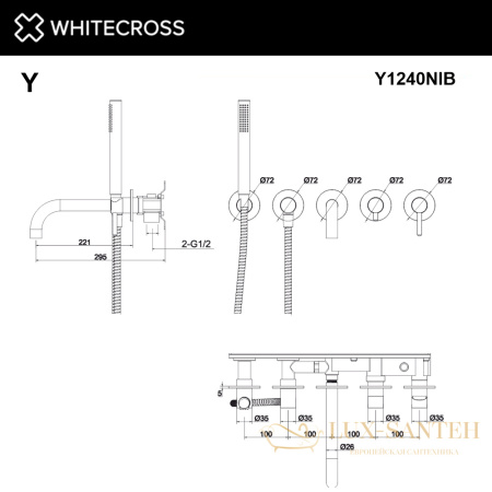 смеситель для ванны скрытого монтажа whitecross y y1240nib, брашированный никель